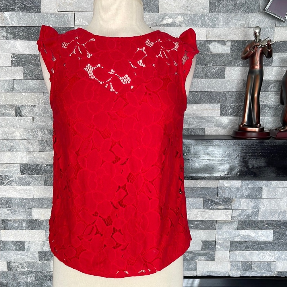 Monteau Los Angeles Lace Red Top Women's Size M? ( Fit Size S)